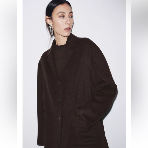 ZARA BROWN WOOL BLEND BLAZER JACKET ~ ZW COLLECTION, L NWT - Picture 4 of 14